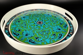 Patterned round tray with handle